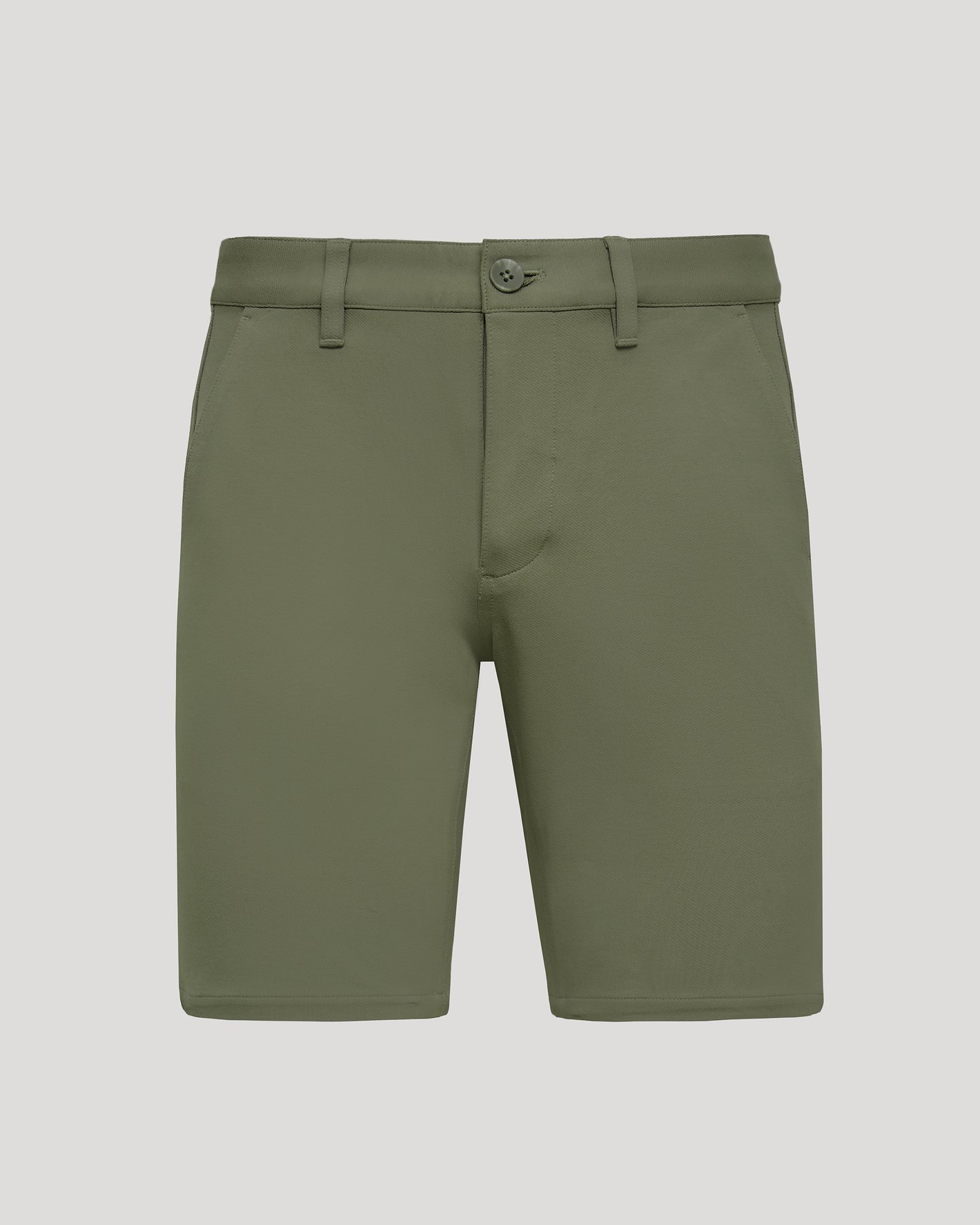 9 Military Green Chino Shorts 2.0 with belt loops and side pockets.