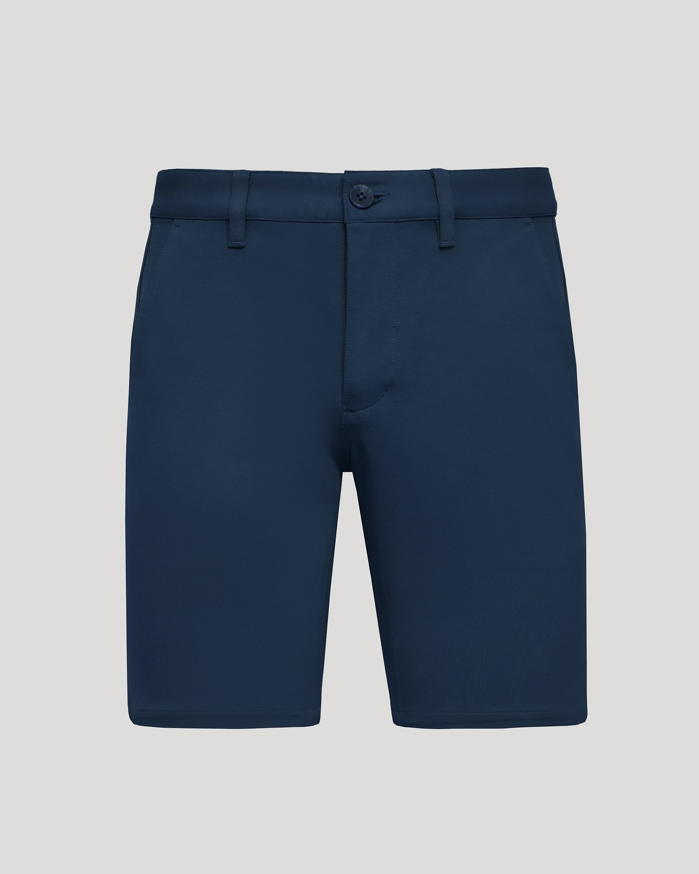 9 Navy Classic Chino Shorts 2.0 with pockets, knee-length.