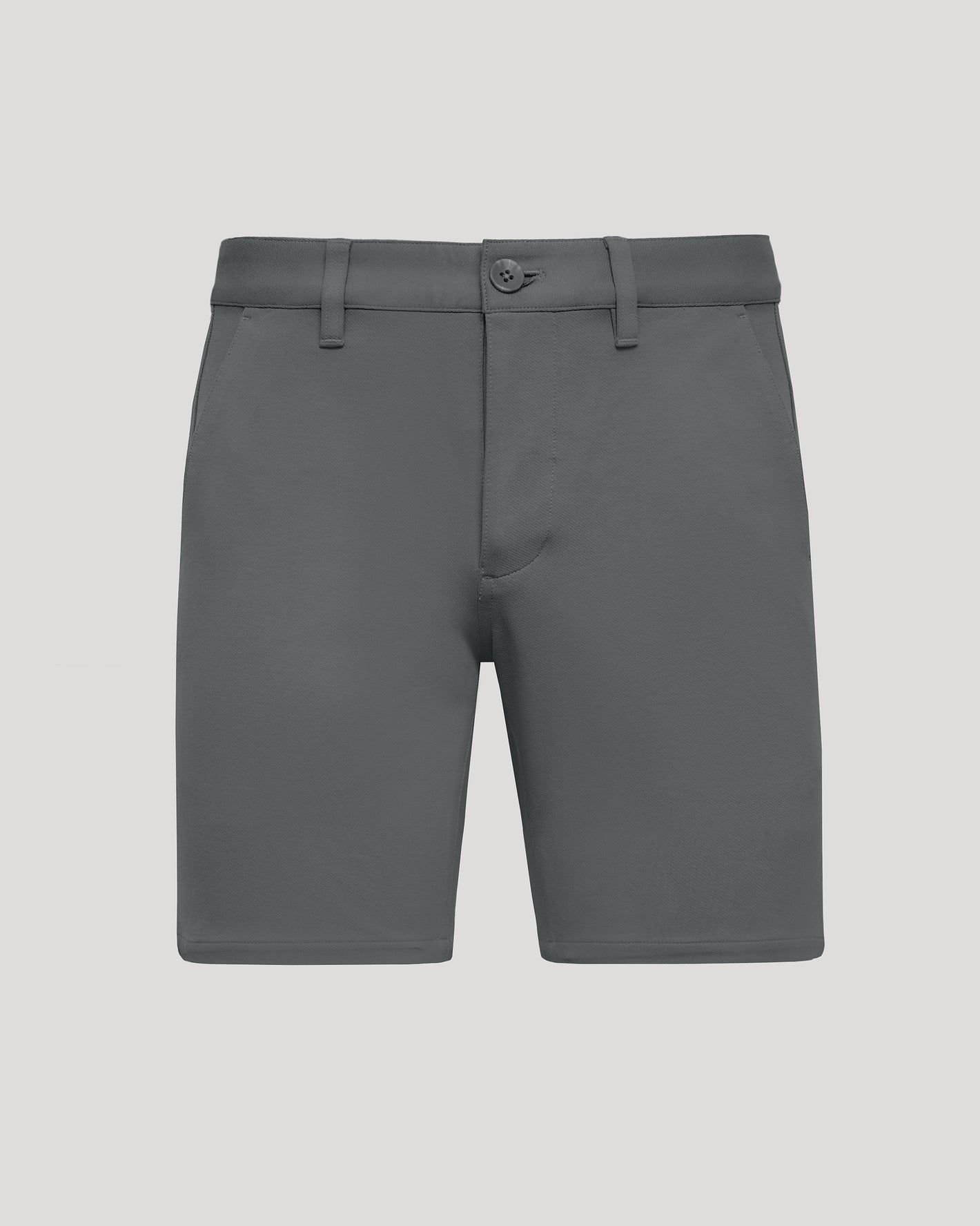 7 Carbon Chino Shorts 2.0, solid charcoal-gray, above-knee, casual style.
