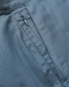 True ClassicClose-up of 9 Navy & Fiord Linen Shorts' concealed zipper pocket detail.