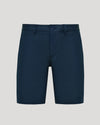 9 Navy Linen Shorts with a clean, straight cut and angled pockets.