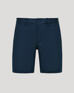 True Classic7 Navy Linen Shorts with flat front and belt loops.