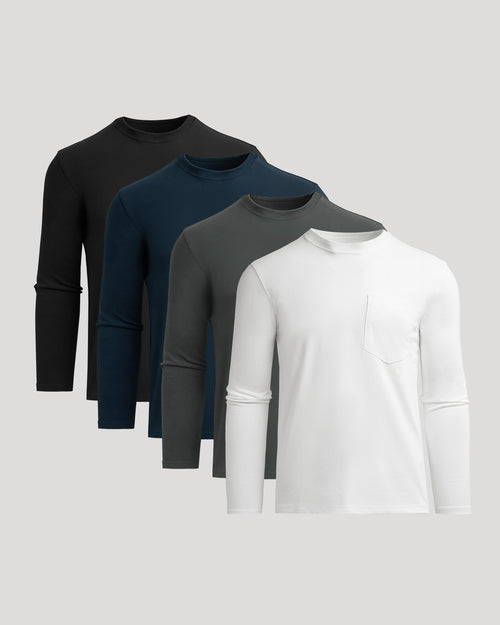 Heavy Long Sleeve Pocket Crew 4‑Pack
