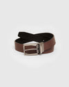 Brown Black 2 In 1 Casual Belt, reversible, with matte-metal buckle.