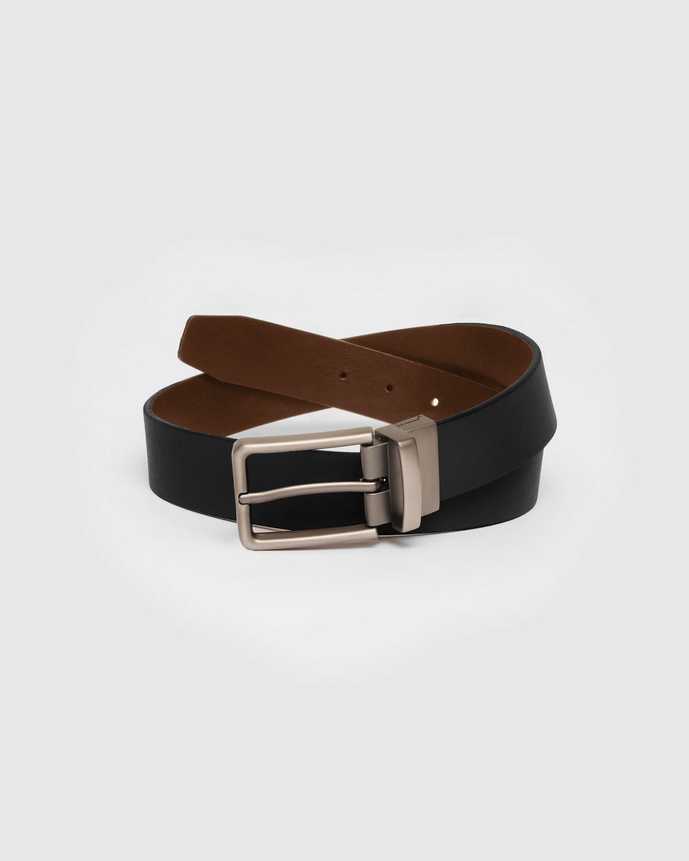 Brown Black 2 In 1 Casual Belt with silver buckle.