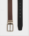 Brown Black 2 In 1 Casual Belt with gunmetal buckle, reversible.