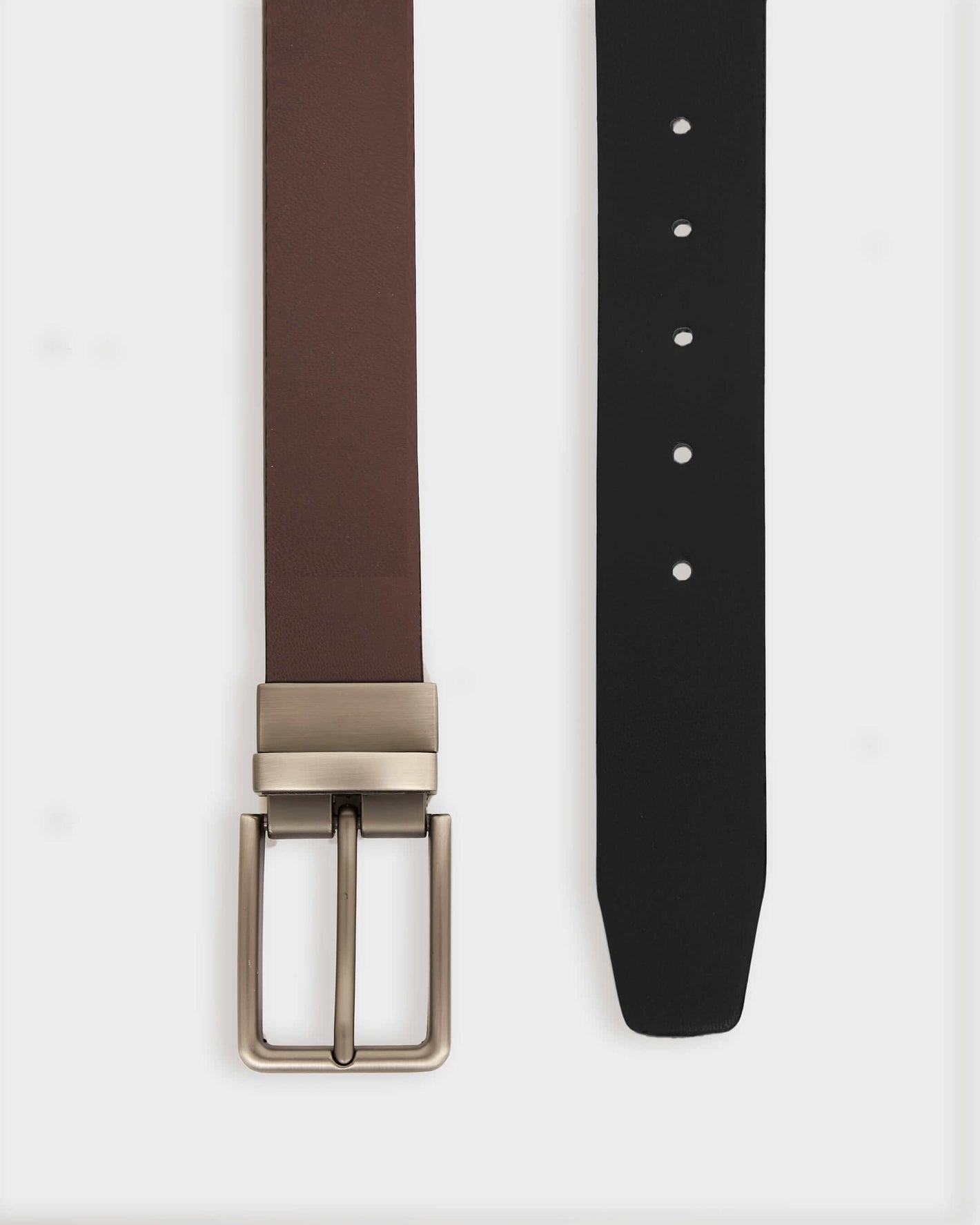 Brown Black 2 In 1 Casual Belt with gunmetal buckle, reversible.