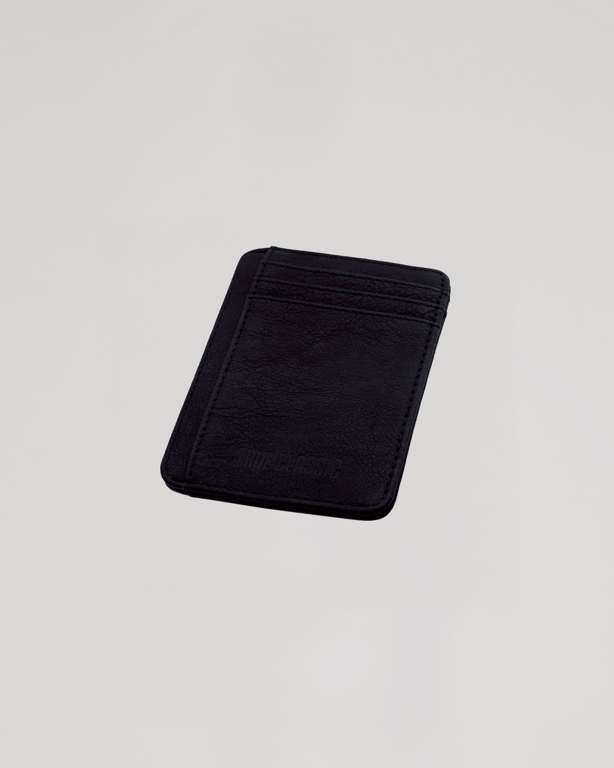 Black Classic Wallet with embossed TRUE CLASSIC and multiple card slots.
