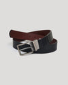 Casual Reversible Stretch Belt with black and brown sides, satin-nickel buckle.