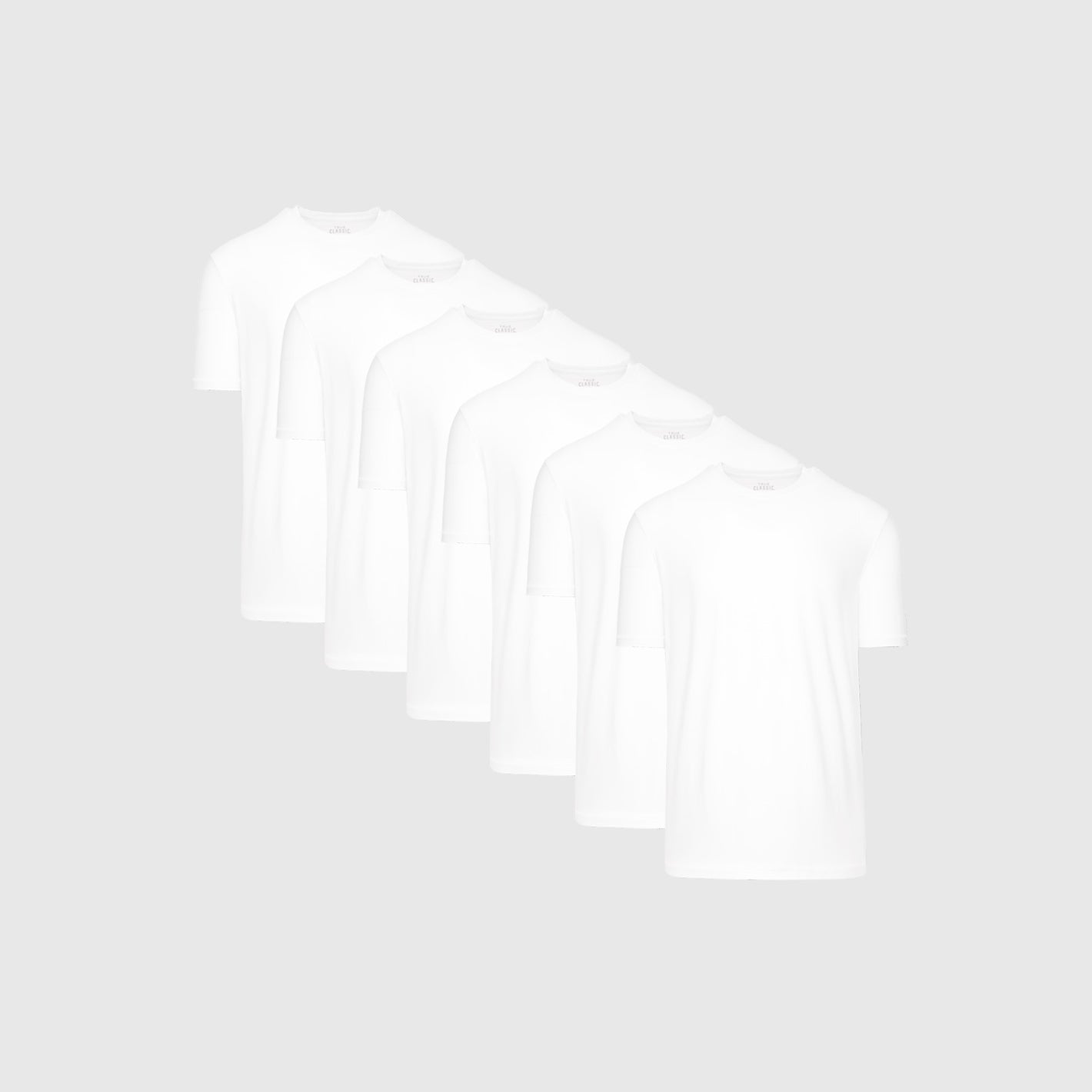 True Classic Men’s Active Crew Neck T-Shirt 6-pack displayed staggered.