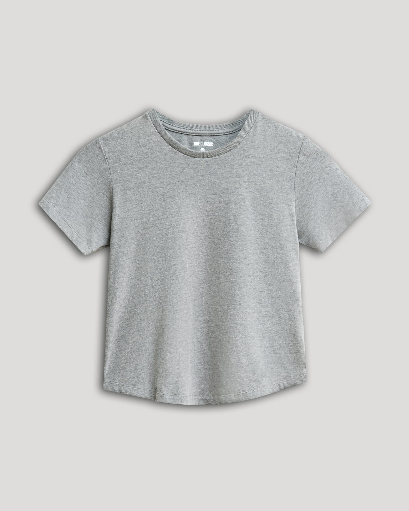 Boys' Heather Gray Classic Curved Hem Crew Neck T-shirt displayed flat.