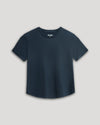 Boys' Navy Classic Curved Hem Crew Neck T-shirt, laid flat.