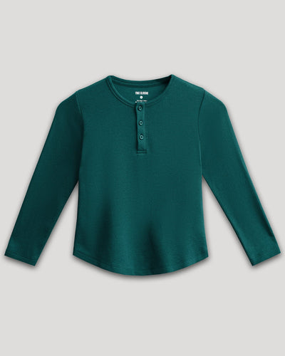 Boys' Waffle Henley - Deep Emerald