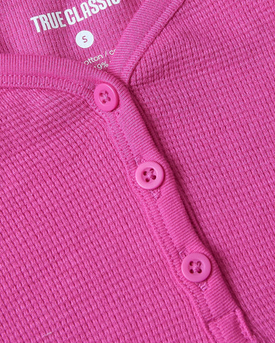 Girls Long Sleeve Boxy Waffle Henley