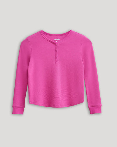 Girls Long Sleeve Boxy Waffle Henley