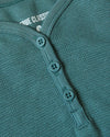 Girls Stormcloud Long Sleeve Boxy Waffle Henley with a henley neckline.