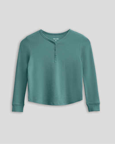 Girls Long Sleeve Boxy Waffle Henley