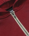 Boys' Dark Maroon Fleece Full Zip Hoodie close-up with zipper detail.