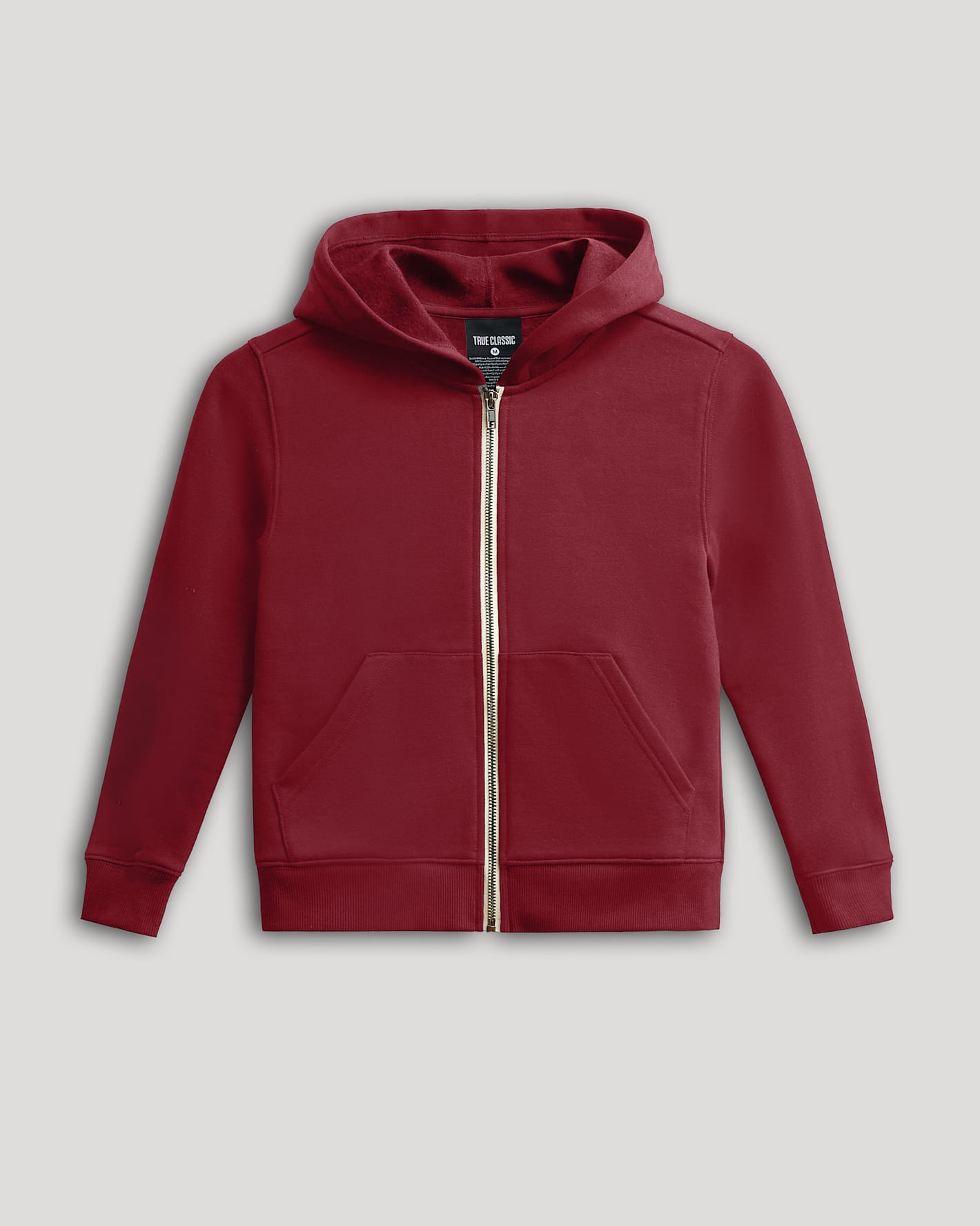 Boys' Dark Maroon Fleece Full Zip Hoodie with kangaroo pocket.
