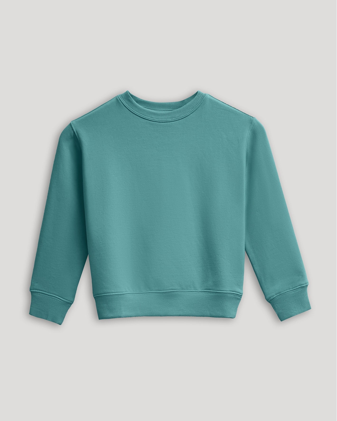 Girls Stormcloud Slouch Pullover Crew, teal, ribbed cuffs, relaxed fit.