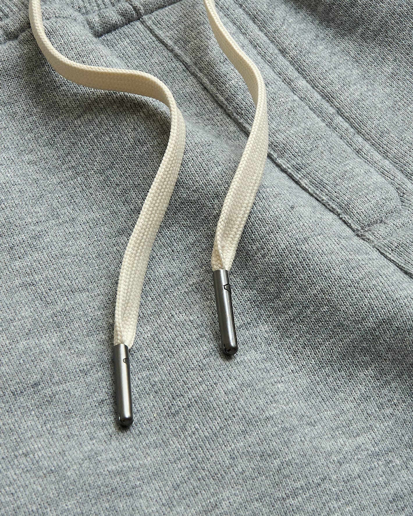 Boys' Heather Gray Hoodie & Jogger with cream drawstrings and gunmetal aglets.