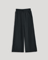 Girls Black Waffle Wide Leg Pants, elastic waistband, laid flat, roomy fit.