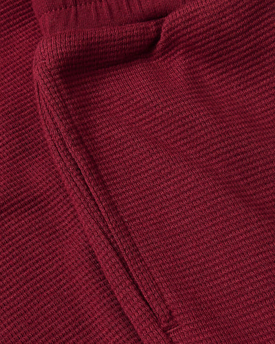 Dark Maroon Waffle Long Sleeve Henley & Waffle Leg Pants Set