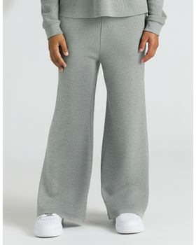 Child wearing Girls Heather Gray Waffle Long Sleeve Henley & Waffle Leg Pants.