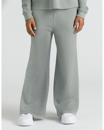 Heather Gray Waffle Long Sleeve Henley & Waffle Leg Pants Set