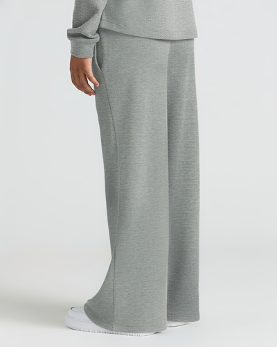 Heather Gray Waffle Long Sleeve Henley & Waffle Leg Pants Set