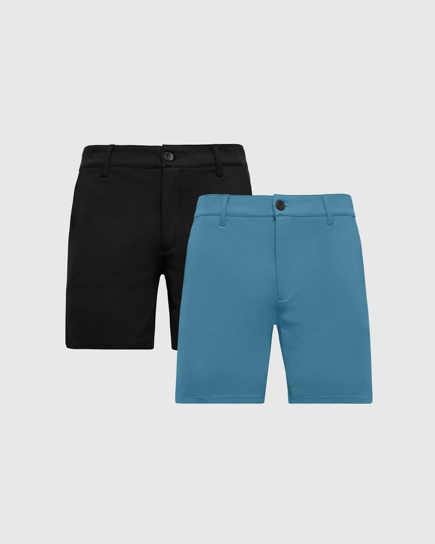 7 Black & Sapphire Comfort Knit Chino Shorts, two pairs laid flat.