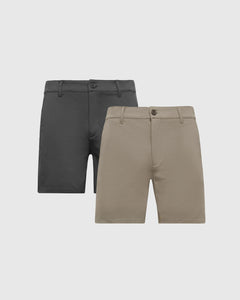 True Classic7" Carbon & Khaki Comfort Knit Chino Shorts 2-Pack