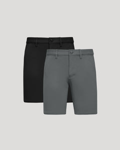 True Classic9 Black & Carbon Chino Shorts 2-Pack with tailored fit and side pockets.