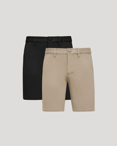 True Classic9 Black & Khaki Chino Shorts 2-Pack, tailored with belt loops and pockets.