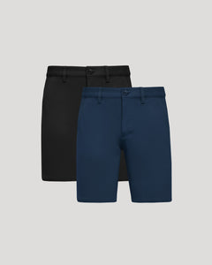 True Classic9 Navy & Black Chino Shorts 2-Pack, tailored, belt loops, pockets.