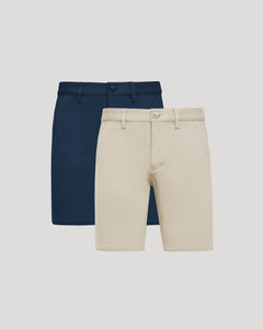 True Classic9 Sandstone & Navy Chino Shorts 2-Pack, featuring knee-length, tailored design.