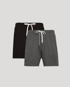 True ClassicNeutral Tones Active Comfort Shorts 2-Pack, featuring elastic waistbands and drawstrings.