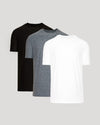 Active Crew 3-Pack: plain white, heather-gray, and black crew-neck T-shirts.