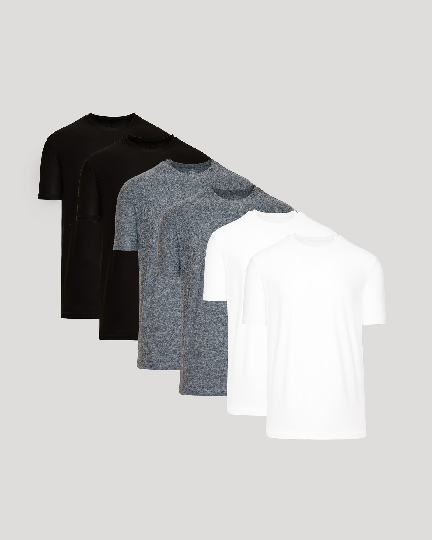 Active Crew 6-Pack: six plain crew-neck T-shirts in black, gray, and white.