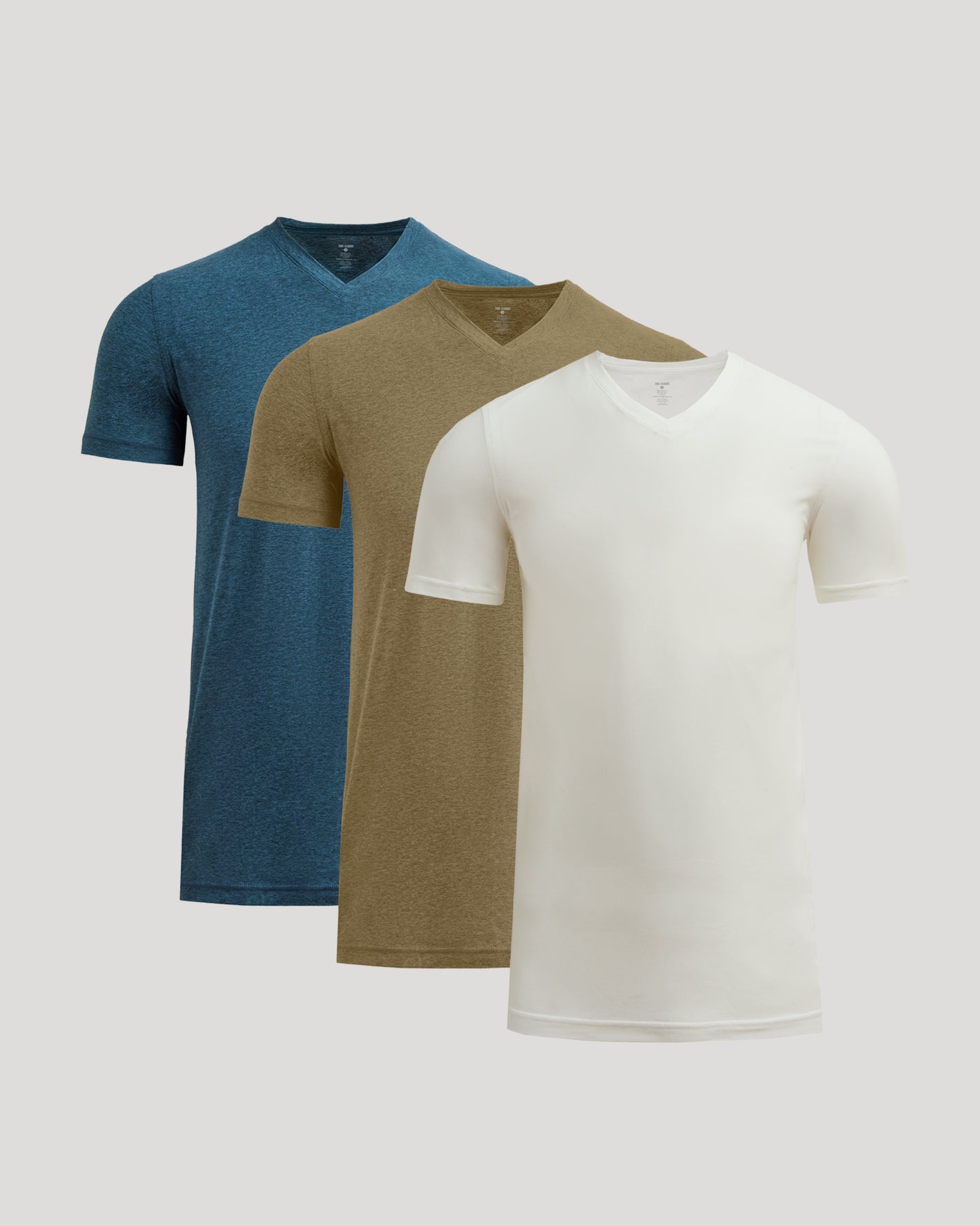 Tall Active V-Neck 3-Pack featuring off-white, olive-green, slate-blue shirts.