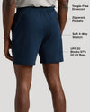 Man wearing Charcoal & Dark Heather Navy Active Comfort Shorts, rear view.