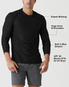Black Active Long Sleeve Crew Neck T-Shirt showcasing sweat-wicking, UV protection.