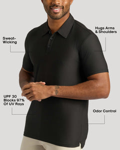 True ClassicMan wearing All Black Active Polo 2-Pack, showcasing performance features.