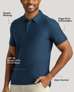 True ClassicNavy Active Polo 2.0 showcasing performance features and fit.