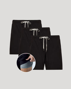 True Classic7 All Black Active Quick Dry Shorts 3-Pack, staggered, showing inner liner.