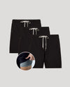 7 All Black Active Quick Dry Shorts 3-Pack, staggered, showing inner liner.