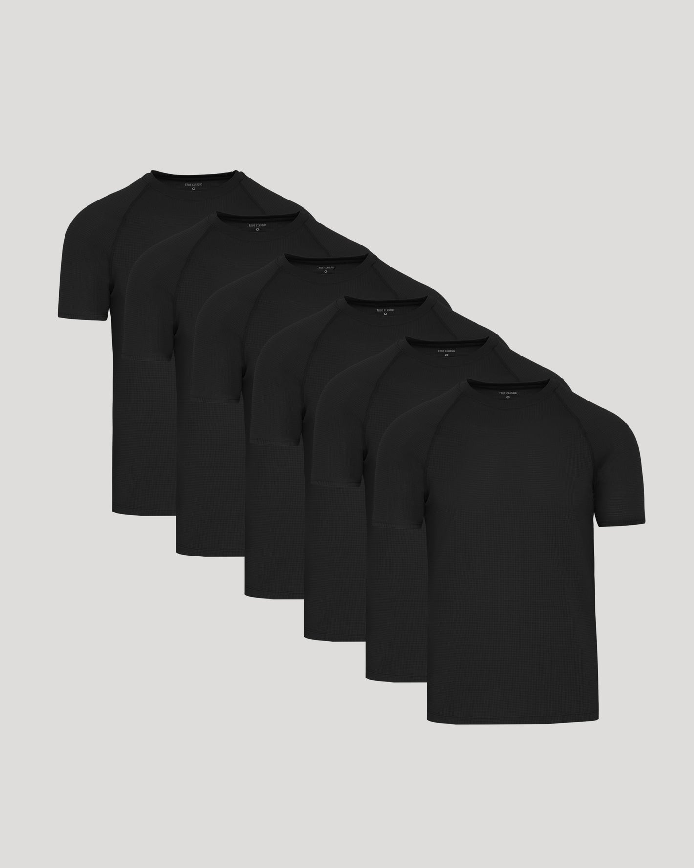 Black Active Mesh Crew 6-Pack: six breathable, short-sleeve crew-neck T-shirts.