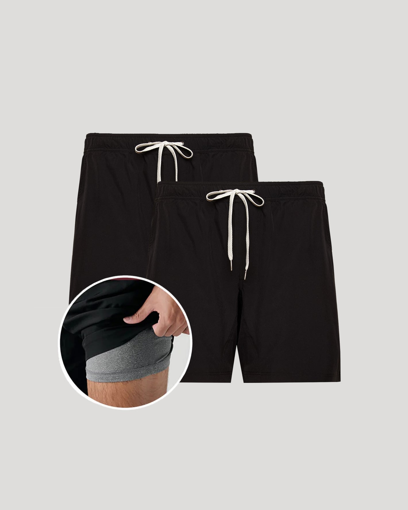 All Black Active Quick Dry Shorts with Liner 2-Pack showing outer and inner layers.