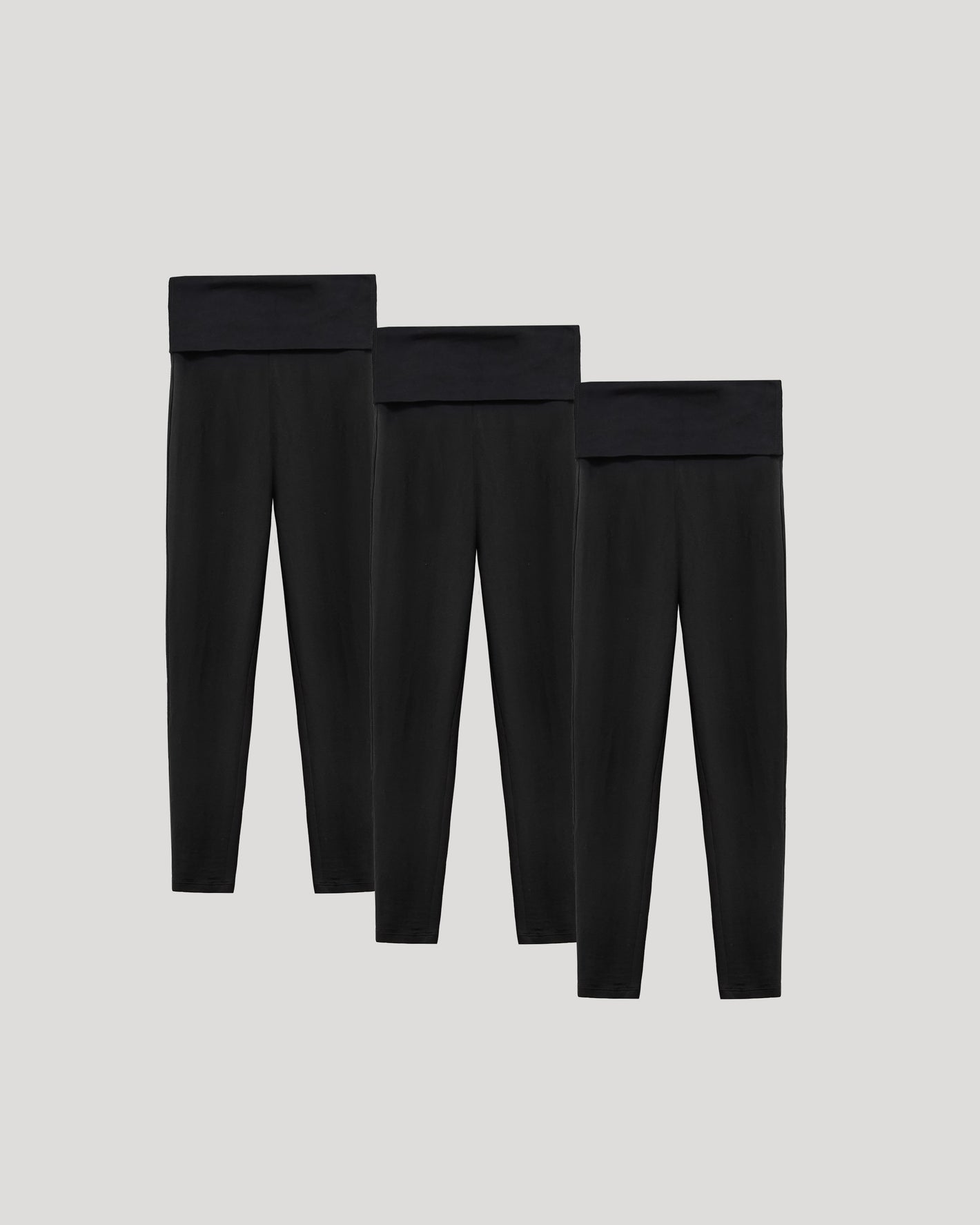 Girls All Black Foldover Legging 3-Pack displayed side by side.