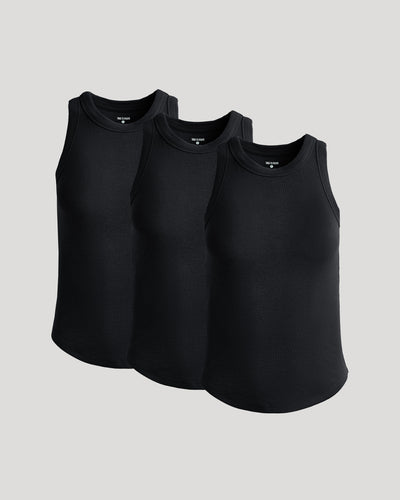 Womens Black Ribbed High Neck Tank 3-Pack